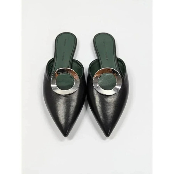 Proenza Schouler Women's Black Circle Ring Point Mules Slide Size 37.5 MSRP $550 - Picture 2 of 9
